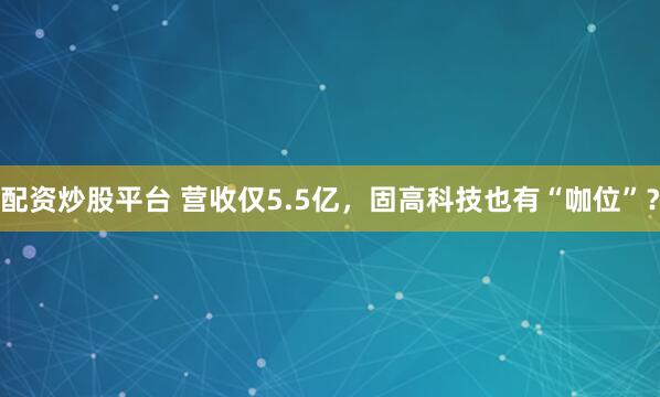 配资炒股平台 营收仅5.5亿，固高科技也有“咖位”？